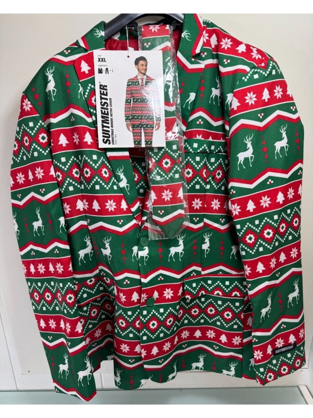 Ugly Christmas 3 Pc Suit Large L 42-44 Blazer 42X34 2XL Pants Elastic Waist Tie